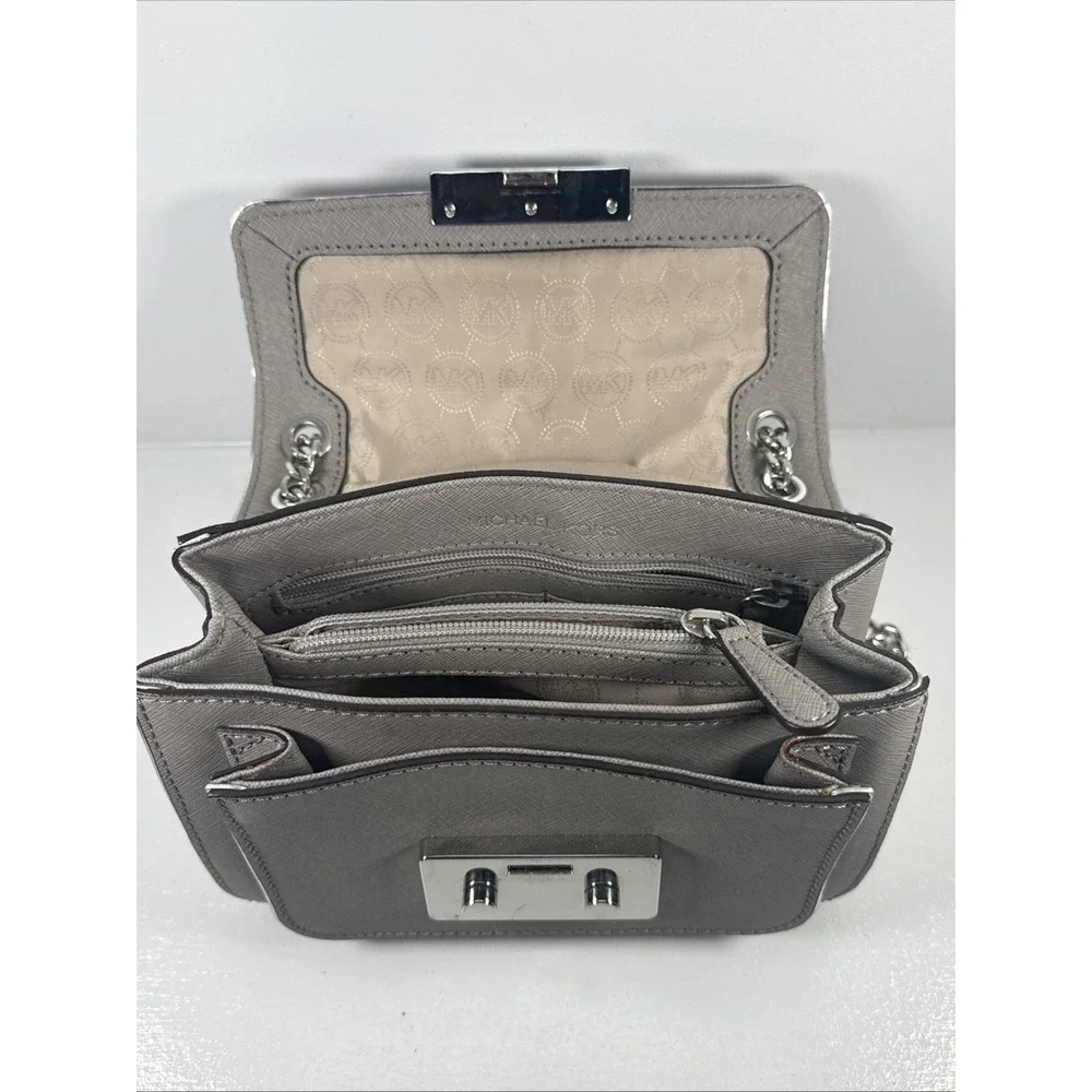 Michael Kors 30H3SOPF1L Sloan Specchio Shoulder Bag Flap Purse in Pearl Grey